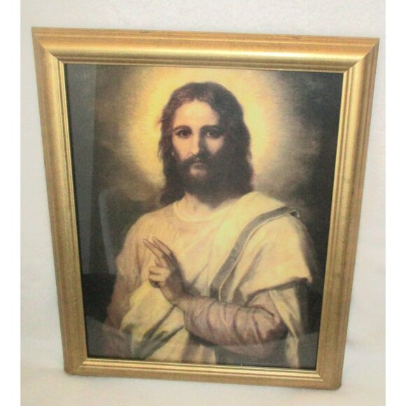 Gold Framed Jesus Christ Portrait 14X12" Religious Wall Art Print - Picture 1 of 4